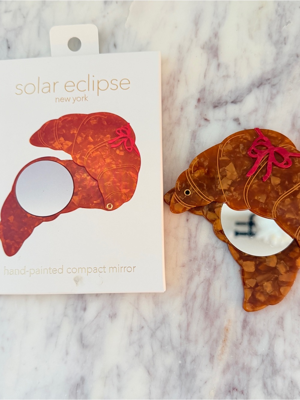 🥐 SOLAR ECLIPSE Croissant Shaped Handpainted Compact Mirror Acetate Acrylic